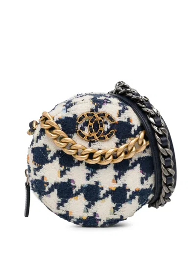 Pre-owned Chanel 2021 Tweed 19 Round Clutch With Chain Satchel In White