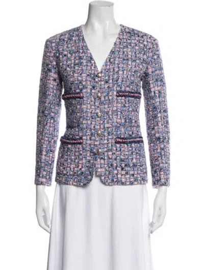 Pre-owned Chanel 2021 Tweed Pattern Blazer In Pink