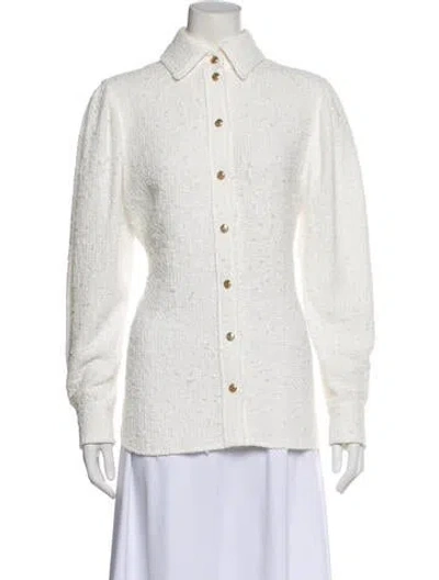 Pre-owned Chanel 2021 Tweed Pattern Blouse In White