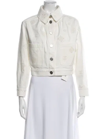 Pre-owned Chanel 2021 Tweed Pattern Denim Jacket W/ Tags In Neutral