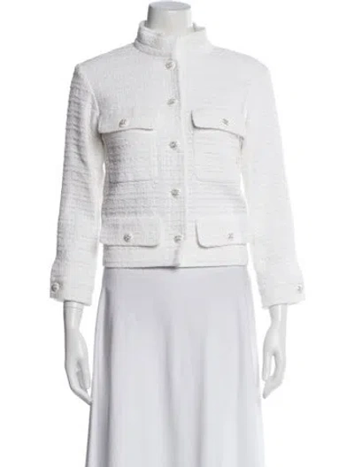 Pre-owned Chanel 2021 Tweed Pattern Evening Jacket In White