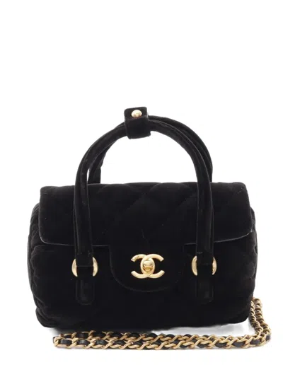 Pre-owned Chanel 2021 Velor Matelassé Shoulder Bag In Black