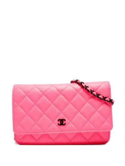 Pre-owned Chanel 2021 Wallet On Chain Shoulder Bag In Pink