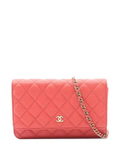 Pre-owned Chanel 2021 Wallet On Chain Shoulder Bag In Red