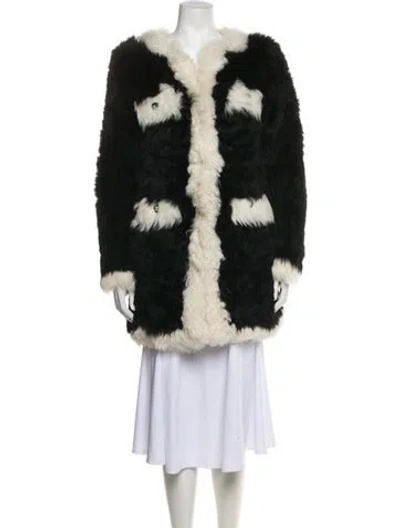 Pre-owned Chanel 2021 Wool Faux Fur Coat In Black