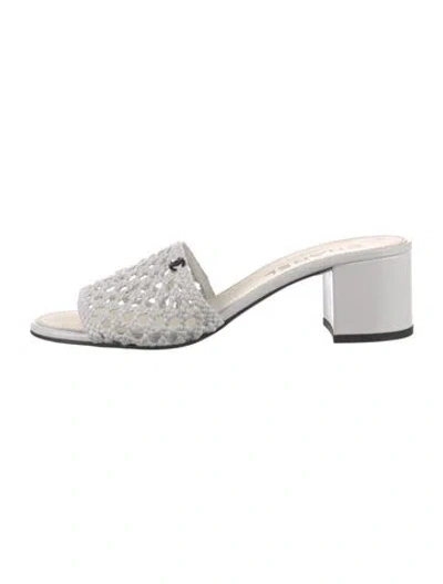 Pre-owned Chanel 2021 Woven Slides In White