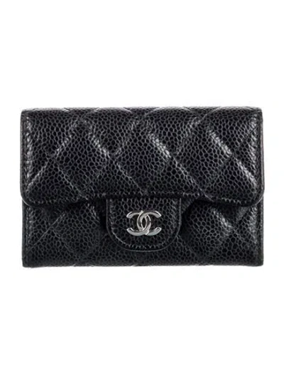 Pre-owned Chanel 2021-2022 Card Holder Flap Trifold Wallet In Black