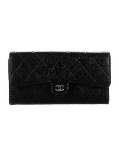Pre-owned Chanel 2021-2022 Continental Flap Trifold Wallet In Black
