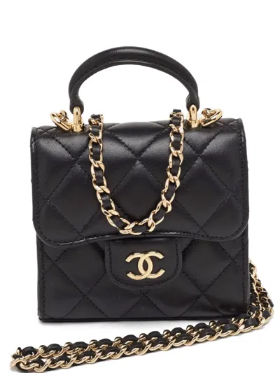 Pre-owned Chanel 2021-2022 Extra-mini Single Flap Tote Bag In Black