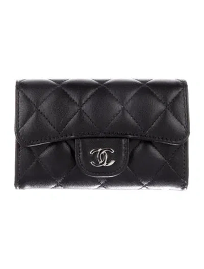 Pre-owned Chanel 2021-2022 Flap Card Holder Trifold Wallet In Black
