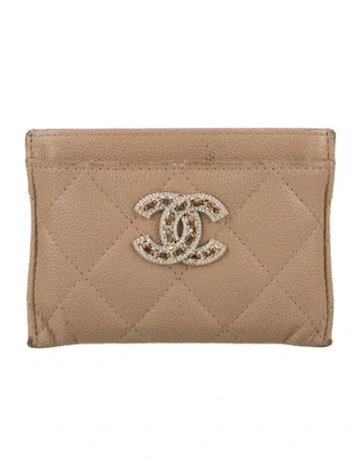 Pre-owned Chanel 2021-2022 Interlocking Cc Logo Card Holder In Neutral