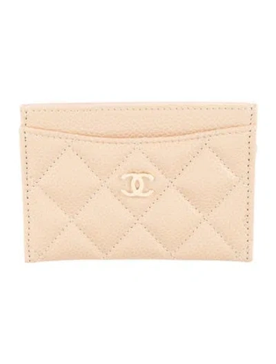 Pre-owned Chanel 2021-2022 Interlocking Cc Logo Card Holder In Neutrals