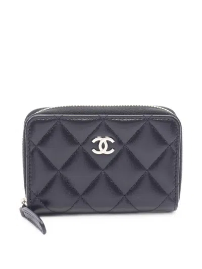 Pre-owned Chanel 2021-2022 Matelassé Zip-around Coin Purse In Black