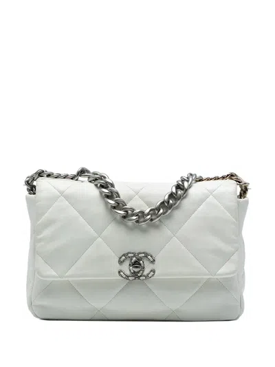 Pre-owned Chanel 2021-2025 Large Lambskin 19 Flap Satchel In White