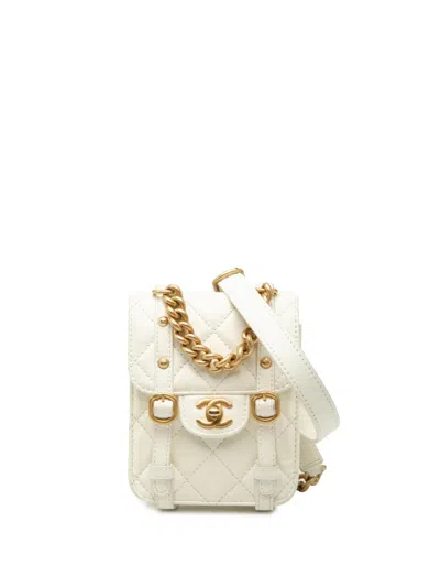 Pre-owned Chanel 2021-2025 Mini Aged Calfskin City School Flap Satchel In White