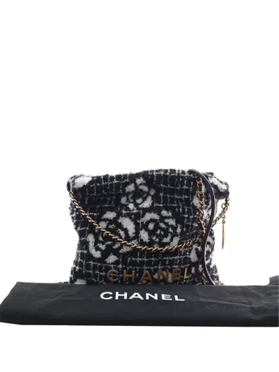 Pre-owned Chanel 2021-2025 Mini Cashmere  22 Camellia Satchel In Black