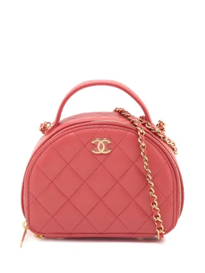 Pre-owned Chanel 2021-2025 Quilted Lambskin Chic Riviera Top Handle Vanity Case Satchel In Red