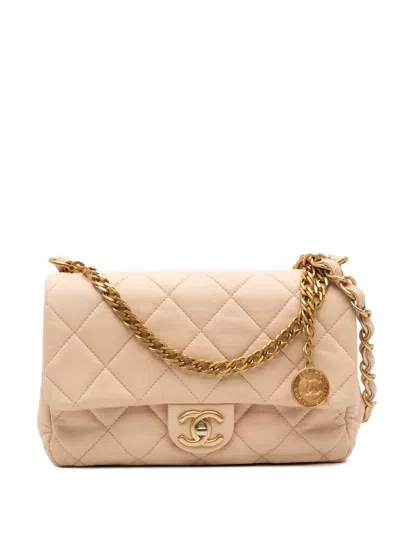 Pre-owned Chanel 2021-2025 Quilted Lambskin Fancy Jewel Single Flap Satchel In Neutrals
