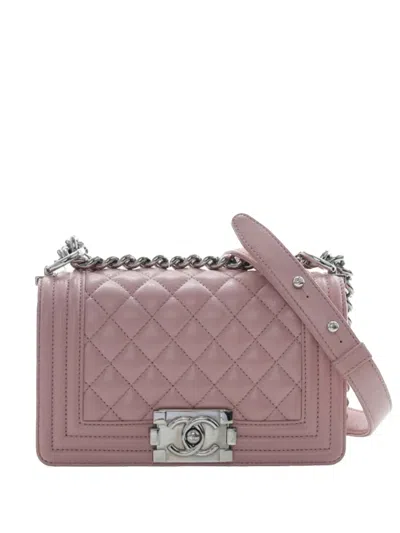 Pre-owned Chanel 2021-2025 Small Quilted Caviar Boy Flap Crossbody Bag In Pink