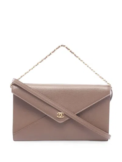 Pre-owned Chanel 2021-2026 Cc Calfskin Envelope Flap Satchel In Grey
