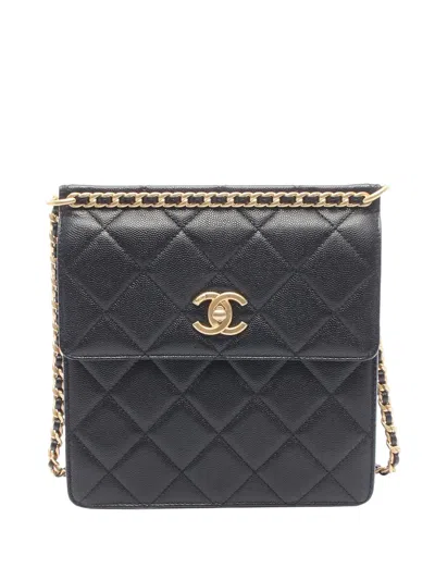 Pre-owned Chanel 2021-2026 Cc Caviar Square Chain Backpack In Black