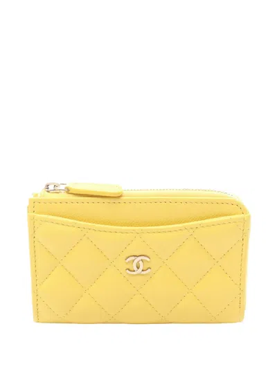 Pre-owned Chanel 2021-2026 Cc Caviar Wallet Coin Pouch In Yellow