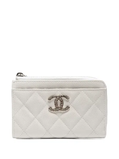 Pre-owned Chanel 2021-2026 Cc Logo Card Holder In White