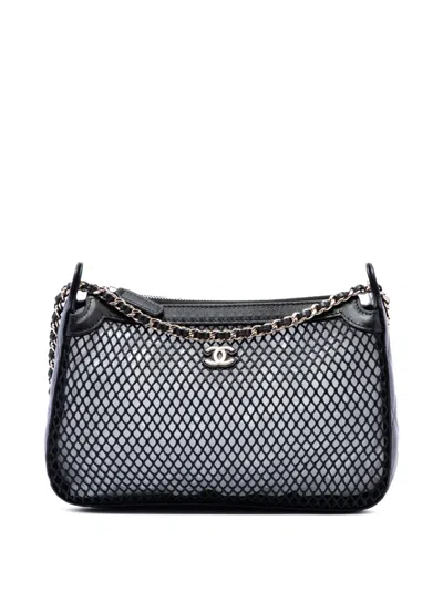 Pre-owned Chanel 2021-2026 Cc Mesh And Shiny Lambskin Clutch With Chain Shoulder Bag In Black