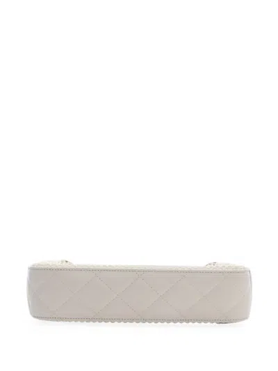 Pre-owned Chanel 2021-2026 Cc Mesh And Shiny Lambskin Clutch With Chain Shoulder Bag In White