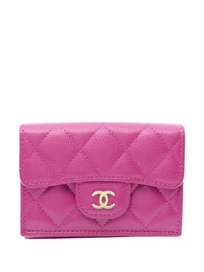 Pre-owned Chanel 2021-2026 Cc Quilted Caviar Flap Wallet Small Wallets In Purple