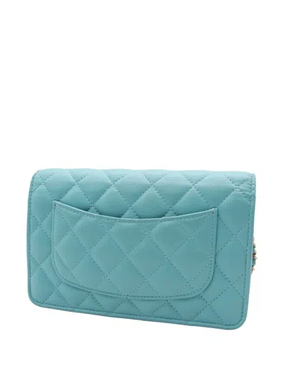 Pre-owned Chanel 2021-2026 Cc Quilted Caviar Glitter Roller Skate Wallet On Chain Crossbody Bag In Blue