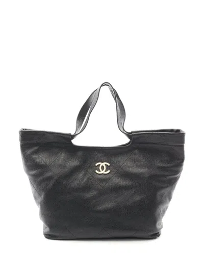 Pre-owned Chanel 2021-2026 Cc Quilted Caviar Tote Bag In Black