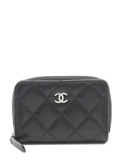 Pre-owned Chanel 2021-2026 Cc Quilted Caviar Zip Purse Coin Pouch In Black