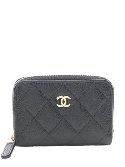 Pre-owned Chanel 2021-2026 Cc Quilted Caviar Zip Purse Coin Pouch In Black