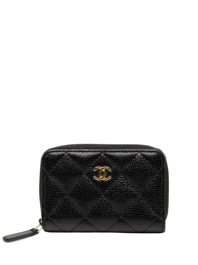 Pre-owned Chanel 2021-2026 Cc Quilted Caviar Zip Purse Coin Pouch In Black