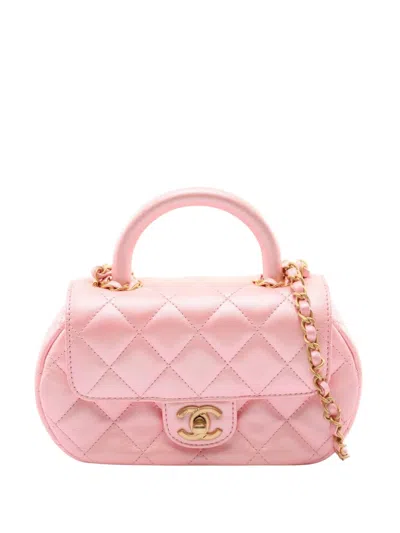 Pre-owned Chanel 2021-2026 Cc Quilted Iridescent Lambskin Top Handle Bag Satchel In Pink