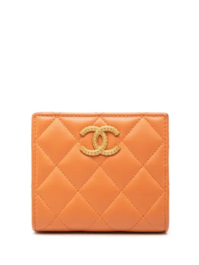 Pre-owned Chanel 2021-2026 Cc Quilted Lambskin Bifold Wallet Small Wallets In Orange