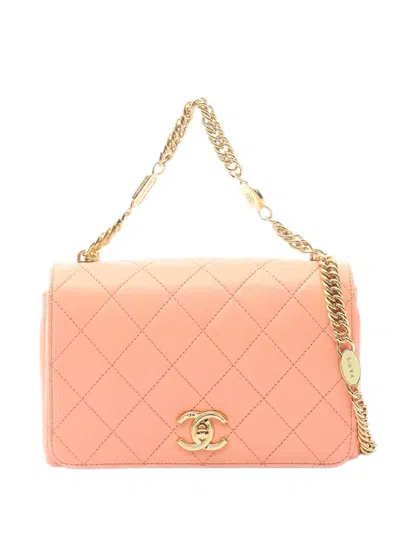 Pre-owned Chanel 2021-2026 Cc Quilted Lambskin Flap Satchel In Orange