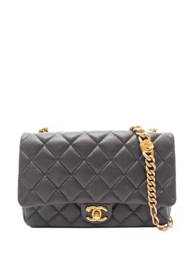 Pre-owned Chanel 2021-2026 Cc Quilted Lambskin Single Flap Shoulder Bag In Grey