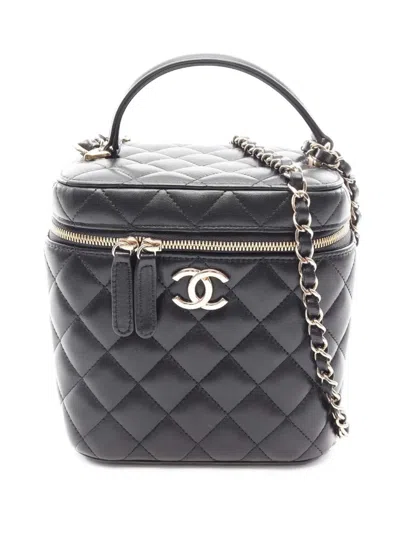 Pre-owned Chanel 2021-2026 Cc Quilted Lambskin Vanity Case Satchel In Black