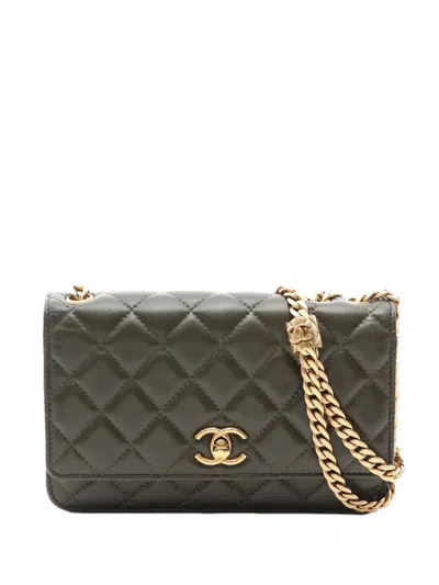 Pre-owned Chanel 2021-2026 Cc Quilted Lambskin Wallet On Chain Crossbody Bag In Brown