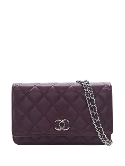 Pre-owned Chanel 2021-2026 Cc Quilted Lambskin Wallet On Chain Crossbody Bag In Red