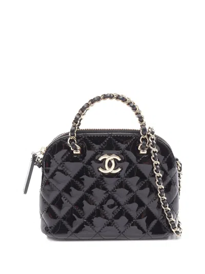 Pre-owned Chanel 2021-2026 Cc Quilted Patent Dome Satchel In Black