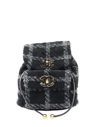 Pre-owned Chanel 2021-2026 Cc Wool Backpack In Black