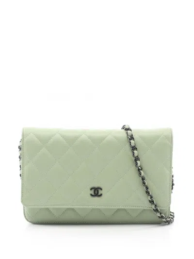 Pre-owned Chanel 2021-2026 Classic Lambskin Wallet On Chain Crossbody Bag In Green