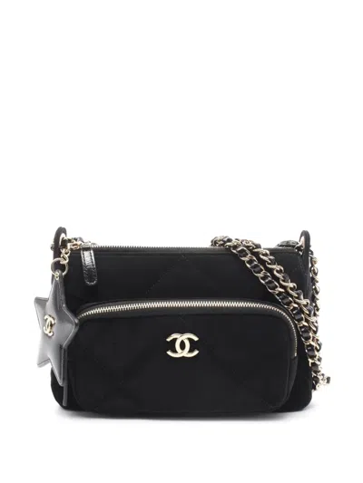 Pre-owned Chanel 2021-2026 Coco Neige Velvet Effect Nylon Clutch With Chain Crossbody Bag In Black
