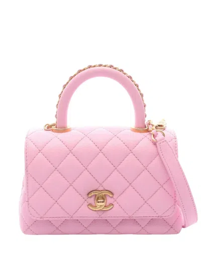 Pre-owned Chanel 2021-2026 Extra Mini Caviar Coco Top Handle Bag Satchel In Pink