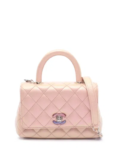 Pre-owned Chanel 2021-2026 Extra Mini Iridescent Caviar Coco Top Handle Bag Satchel In Pink
