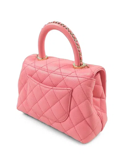 Pre-owned Chanel 2021-2026 Extra Mini Quilted Caviar Coco Top Handle Bag Satchel In Pink
