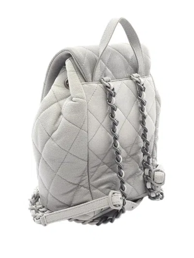 Pre-owned Chanel 2021-2026 Lacquered Cc Quilted Shaded Caviar My Everything Drawstring Backpack In Grey